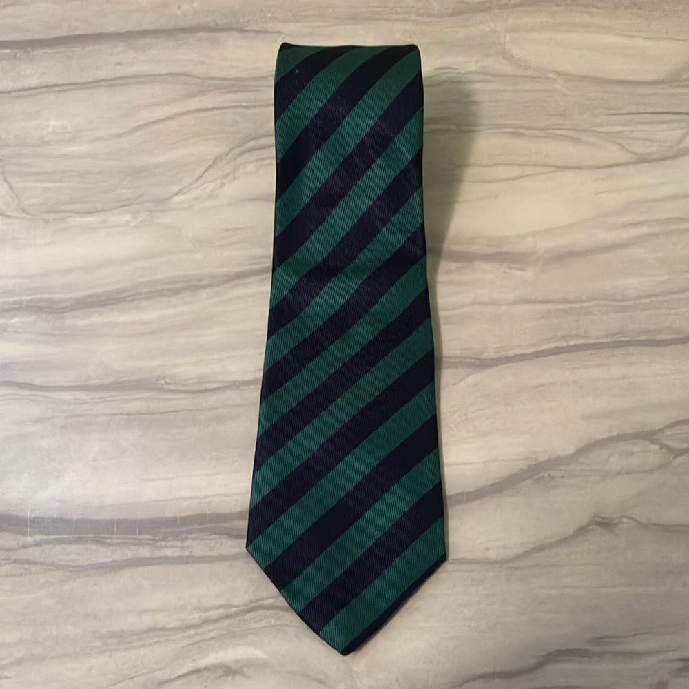 ST MICHAEL Green and Black Striped Men's Polyester Tie from the UK
